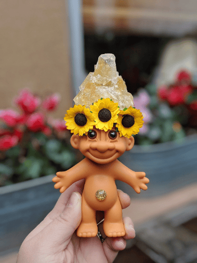 MADE TO ORDER Citrine Golden Amethyst Crystal Troll with Sunflower Crown Adult 6