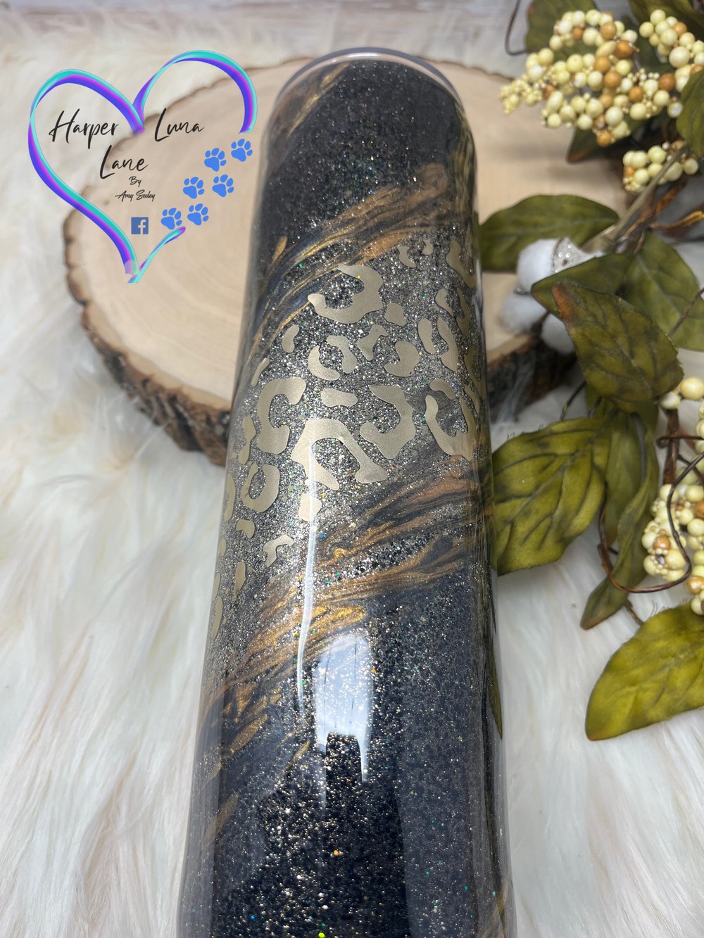 Image of 32oz Black Gold Leopard Tumbler