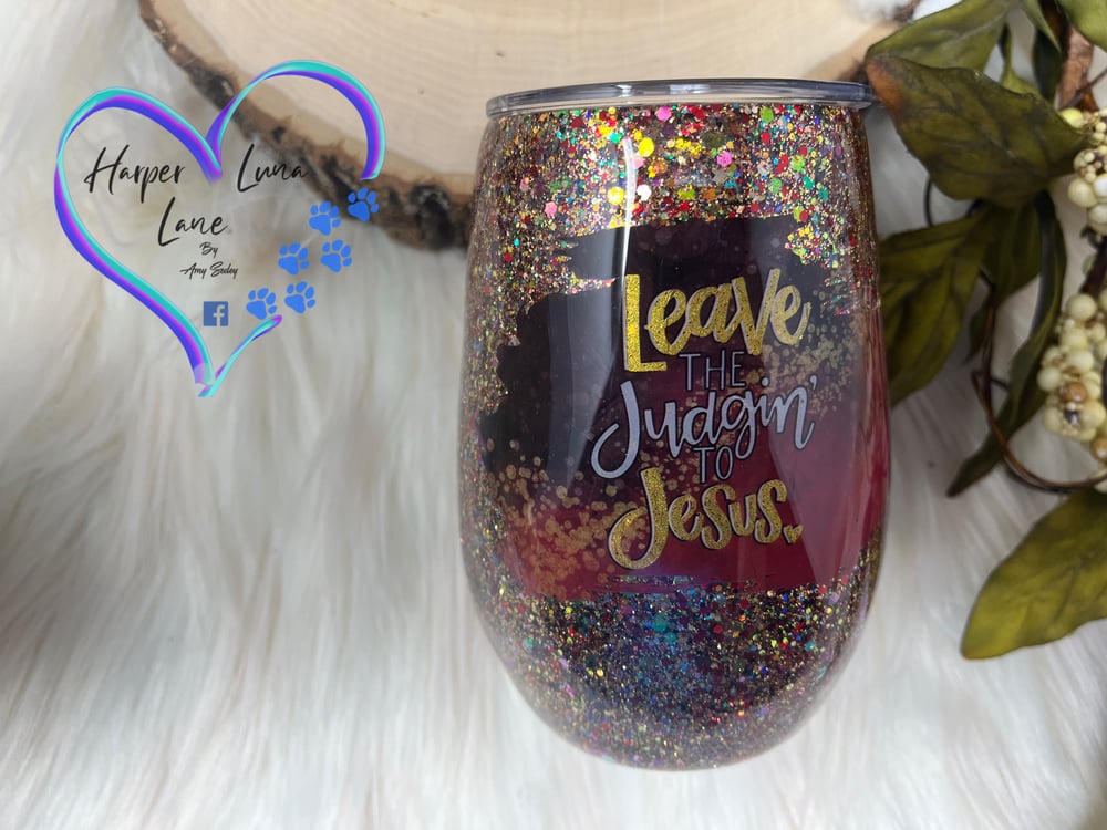 Image of 14oz Leave the Judgin to Jesus Wine Tumbler