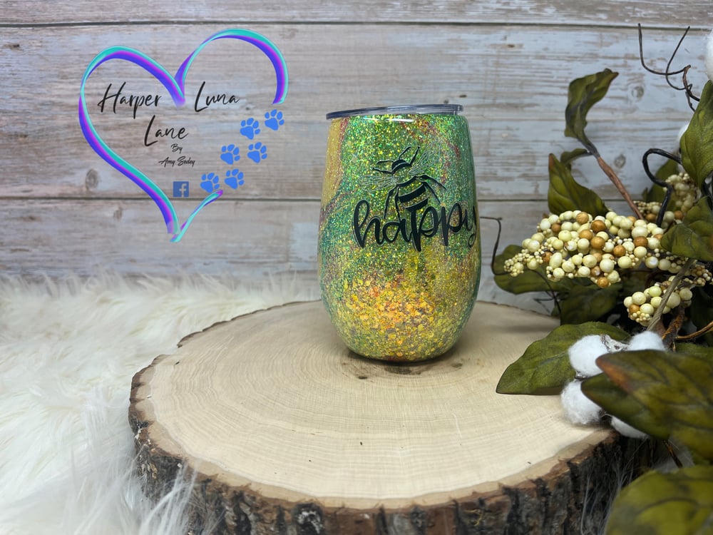 Image of 14oz Bee Happy Wine Tumbler