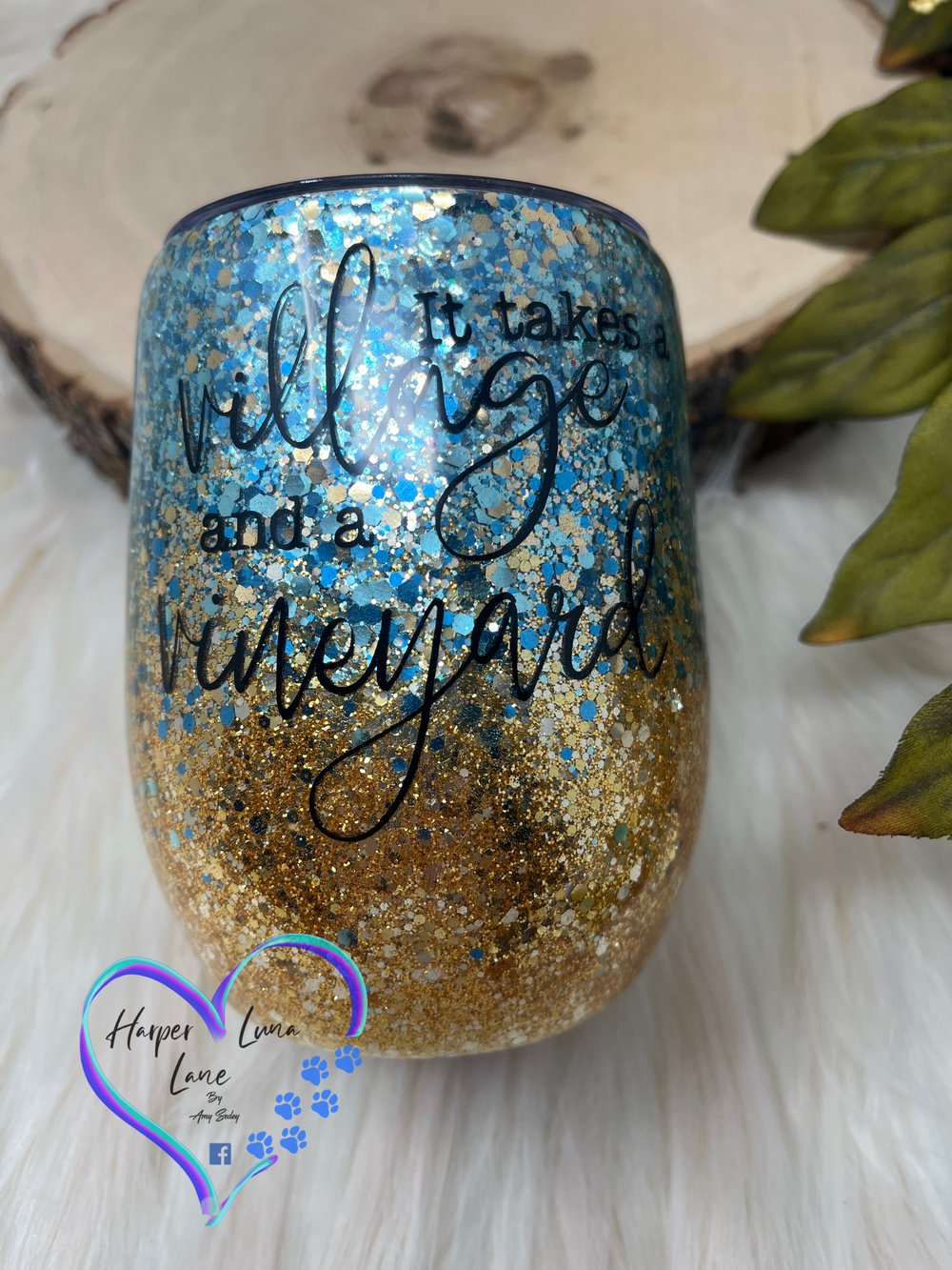 Image of 12oz Blue and Gold Village and Vineyard Wine Tumbler