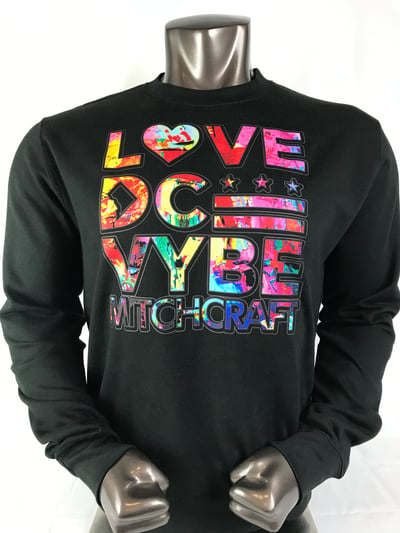 Image of LOVE DC GOGO MITCHCRAFT X DC VYBE -Black "VYBE" Crewneck Sweatshirt