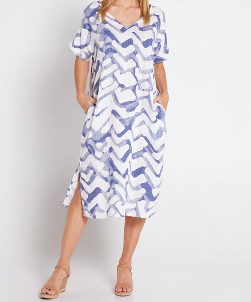 Image of Julie Cotton Linen Dress - blue wave