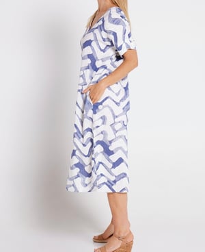Image of Julie Cotton Linen Dress - blue wave
