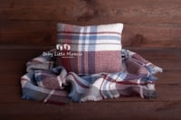 Image 1 of Checked pillow and layer blue brown