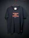 T-Shirt WOMAN LIFE FREEDOM black/red, 100% organic cotton