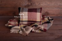 Image 1 of Checked pillow and layer beige brown yellow