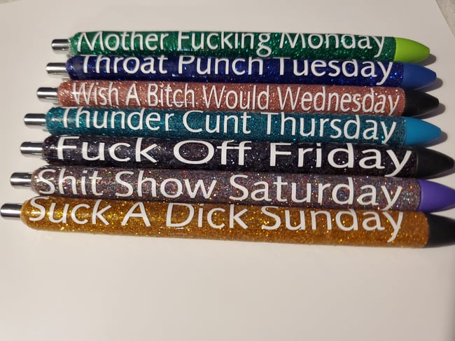 Swear Word Days of the week Custom Epoxy Gel Pens Set Of 7