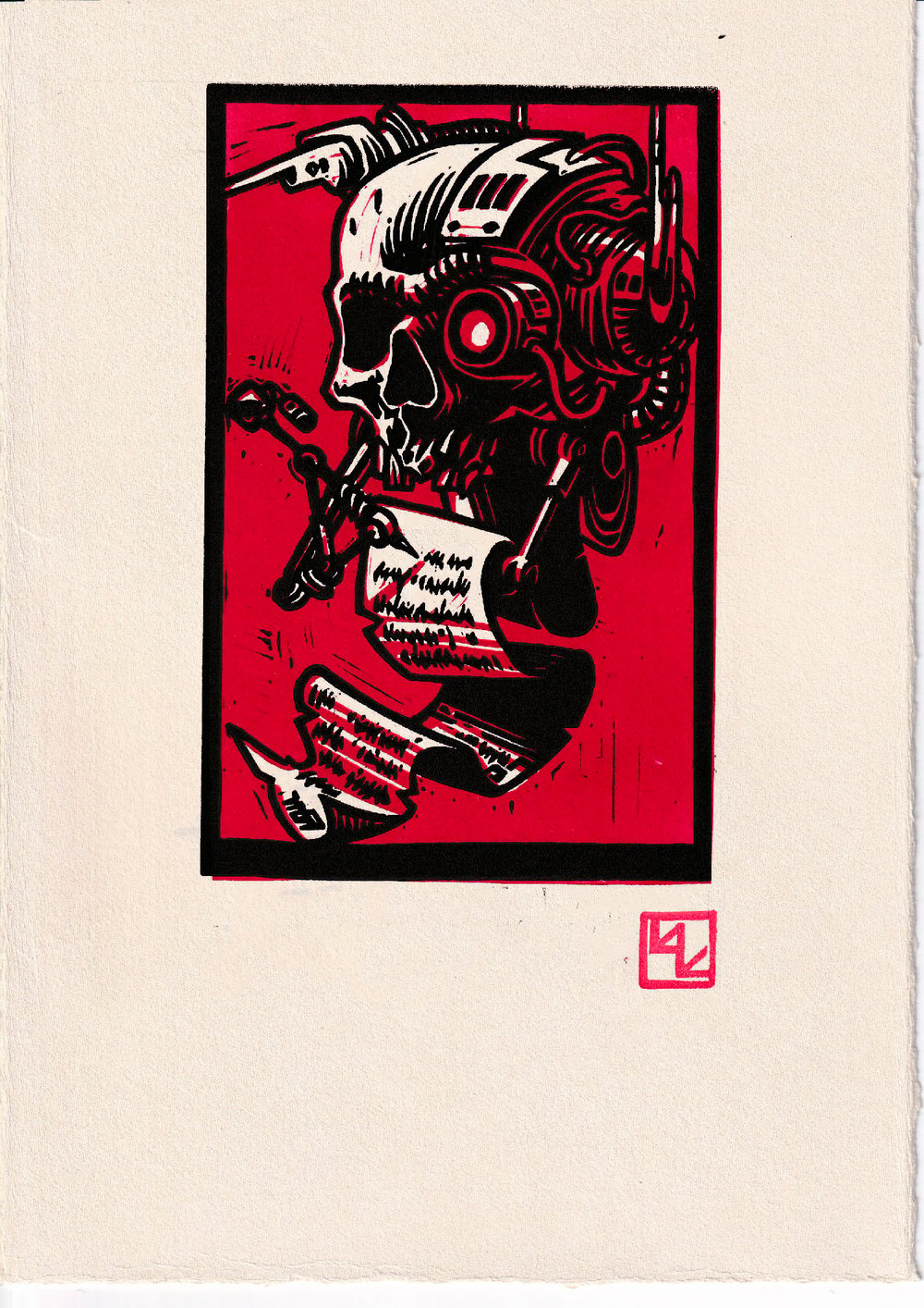 Scribe Skull Linocut Print