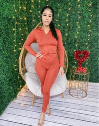 Ladies Stretch Hoodie Chill Set - Rust