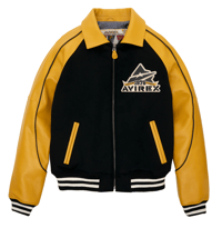 Image 2 of AVIREX CLASSIC WOOL LEATHER VARSITY JACKET IN BLACK-GOLD