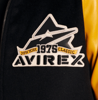 Image 3 of AVIREX CLASSIC WOOL LEATHER VARSITY JACKET IN BLACK-GOLD