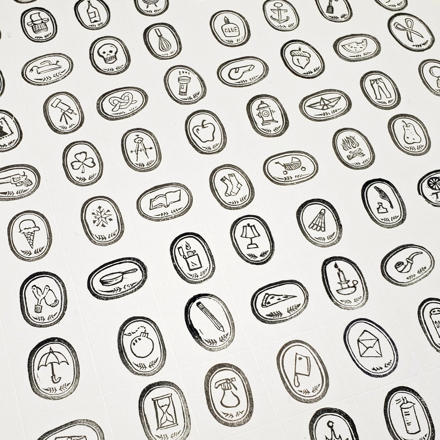 144 Mundane Objects by Stacie Dolin - Linoprint