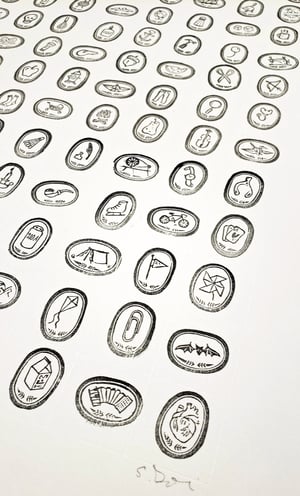 144 Mundane Objects by Stacie Dolin - Linoprint