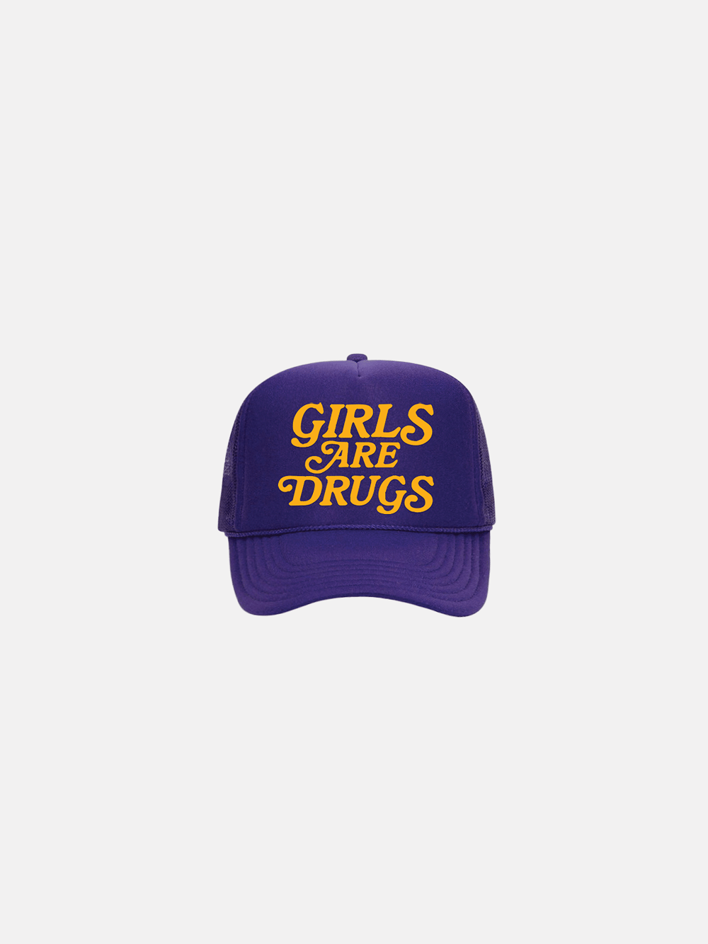 Image of GIRLS ARE DRUGS® TRUCKERS - PURPLE / YELLOW