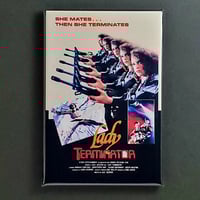 Image 1 of LADY TERMINATOR FRIDGE MAGNET / BUTTON