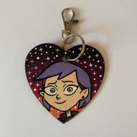 Image 2 of The Owl House Amity inspired hand painted wooden ornament heart shaped keychain