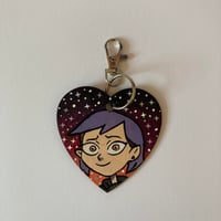 Image 1 of The Owl House Amity inspired hand painted wooden ornament heart shaped keychain