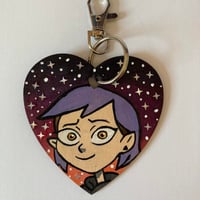 Image 3 of The Owl House Amity inspired hand painted wooden ornament heart shaped keychain