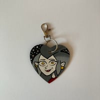 Image 1 of The Owl House Eda The Owl Lady inspired hand painted wooden heart shaped keychain