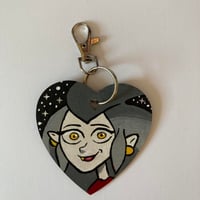 Image 3 of The Owl House Eda The Owl Lady inspired hand painted wooden heart shaped keychain