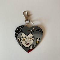 Image 2 of The Owl House Eda The Owl Lady inspired hand painted wooden heart shaped keychain
