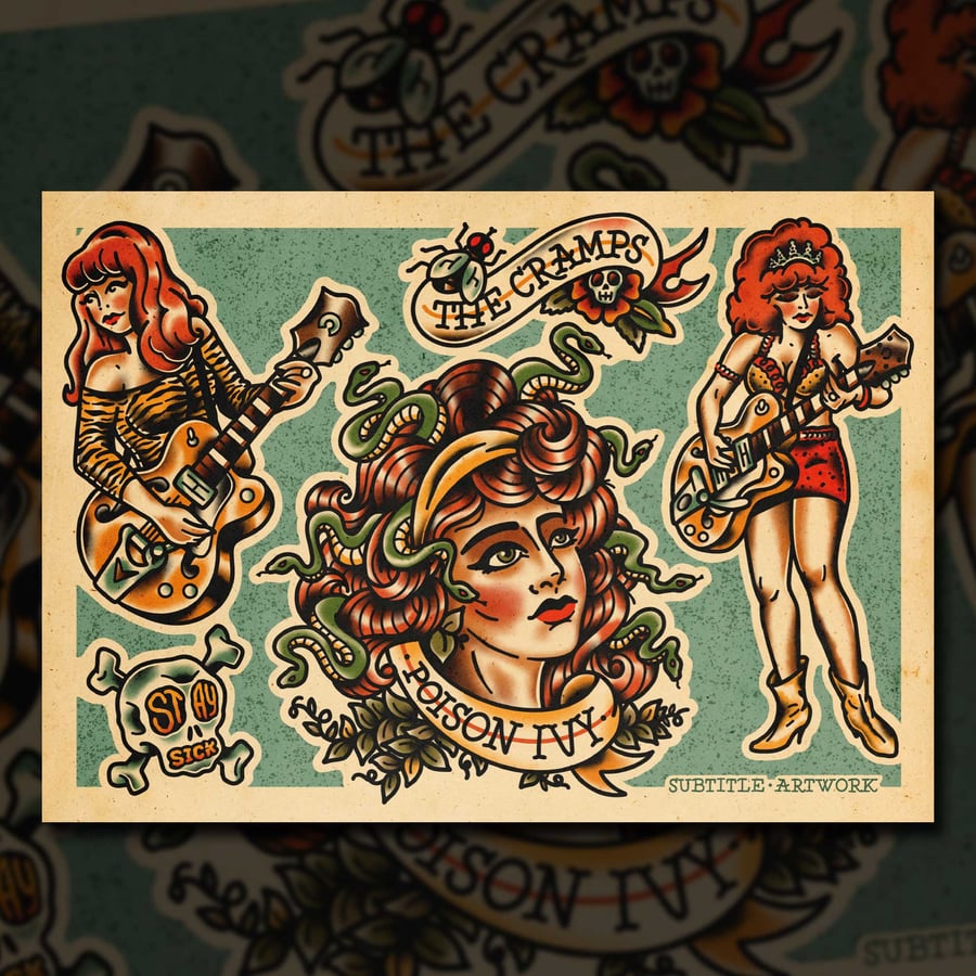 Image of The Cramps / Poison Ivy - Tattoo Flash Print