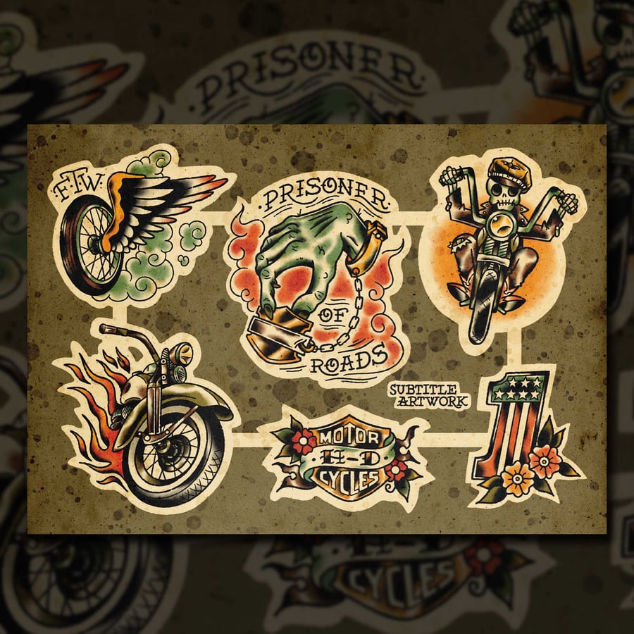 Image of Harley Davidson - Tattoo Flash Print