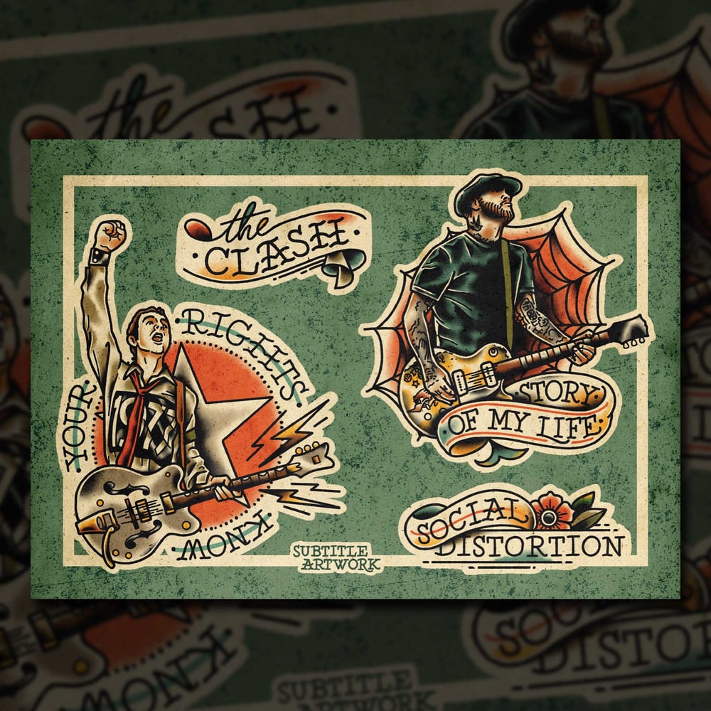 Image of Joe Strummer / Mike Ness - Tattoo Flash Print