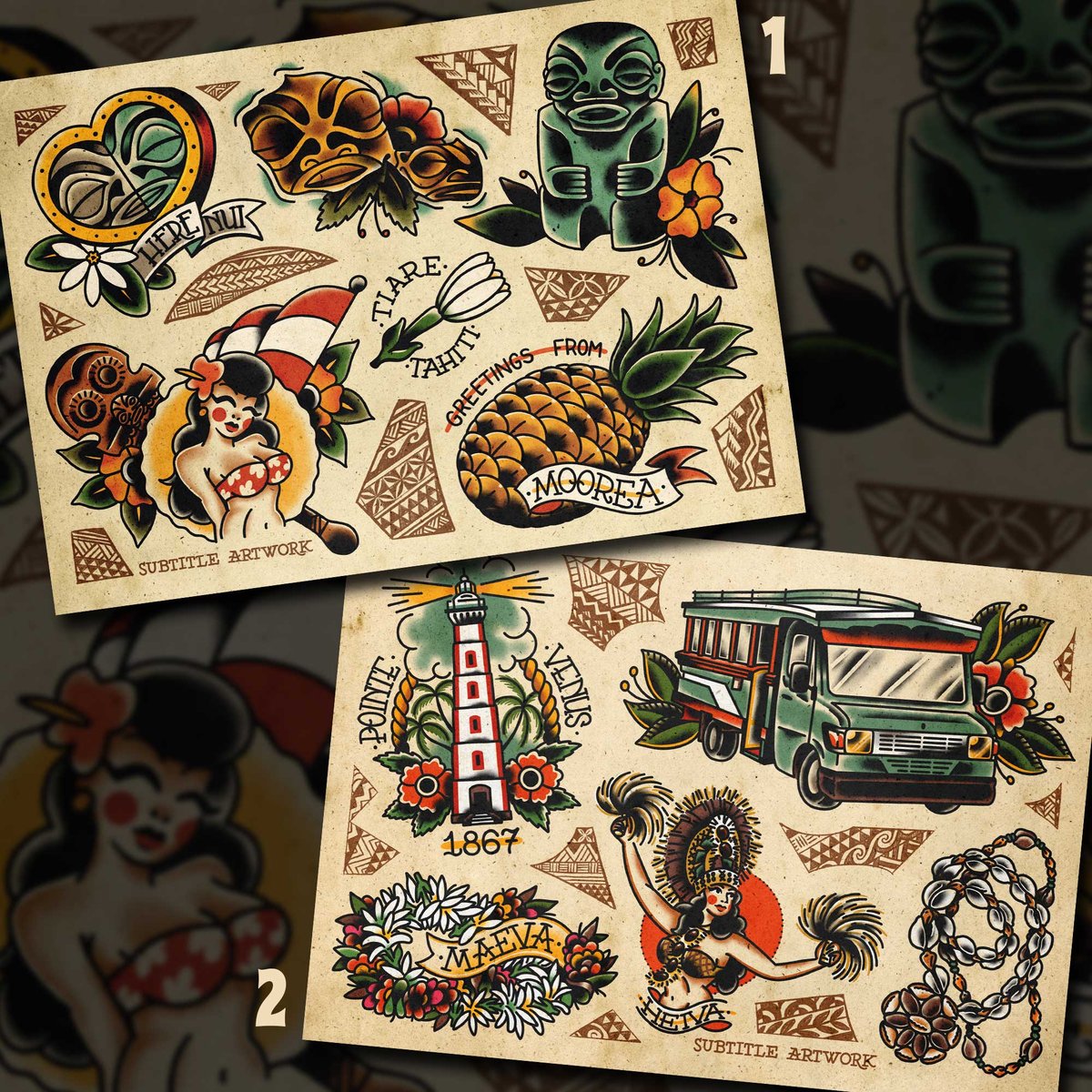 Tahiti - Tattoo Flash Prints | Subtitle Artwork