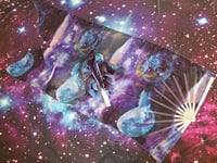 Galaxy print chiffon fans. Vegan friendly, hand made, plastic staves PAIR of flow fans