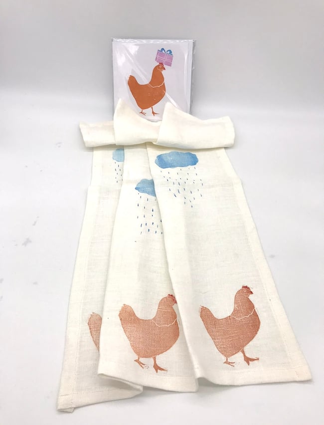 Chicken teatowel + card