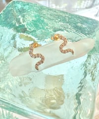 Image 2 of 14k solid gold diamond snake earrings 