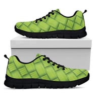 Green Bamboo Texture Print Black Sneakers For Men And Women