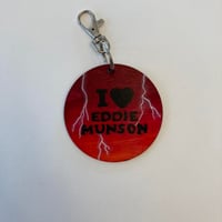 Image 1 of Stranger Things inspired I heart Eddie Munson hand painted wooden keychain 