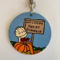Image 3 of Peanuts It’s the Great Pumpkin Charlie Brown Linus inspired hand painted keychain