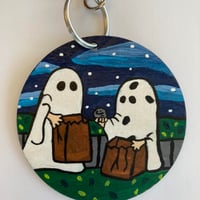 Image 3 of Peanuts It’s the Great Pumpkin Charlie Brown I got a rock inspired hand painted keychain