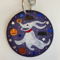 Image 3 of Nightmare before Christmas Halloween Zero inspired hand painted keychain