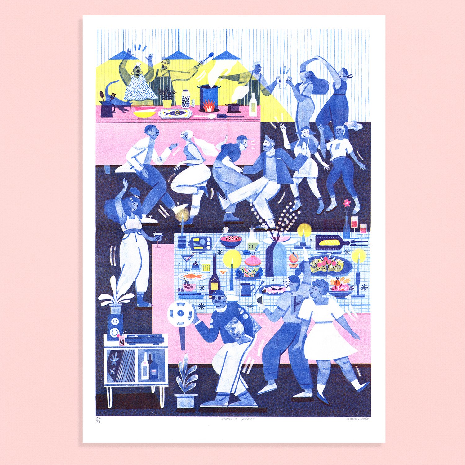 Image of Dinner Party riso print 