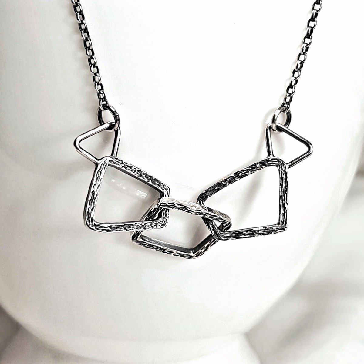 Image of Chunky Sterling Silver Necklace, Handmade Geometric Link Chain, Statement Necklace