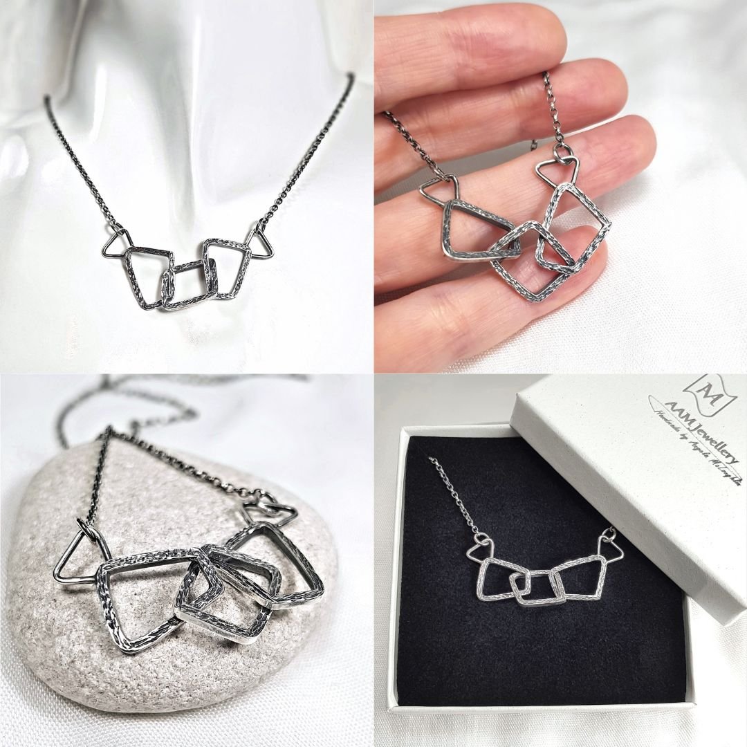 Image of Chunky Sterling Silver Necklace, Handmade Geometric Link Chain, Statement Necklace