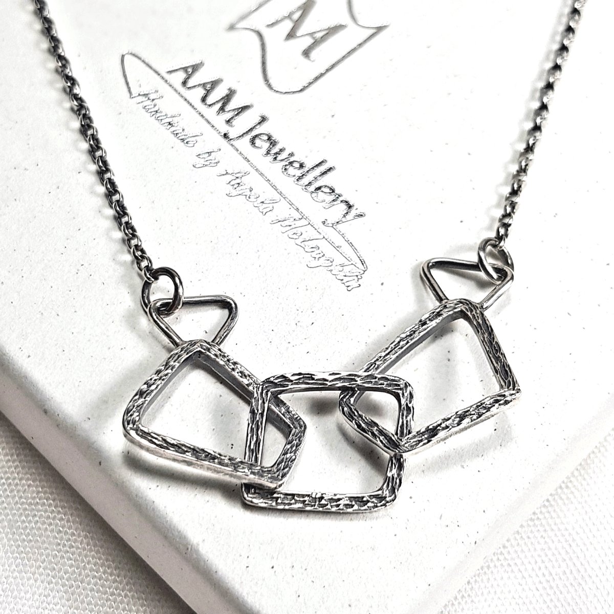 Image of Chunky Sterling Silver Necklace, Handmade Geometric Link Chain, Statement Necklace