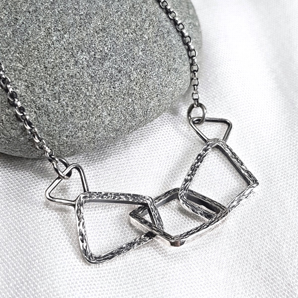 Image of Chunky Sterling Silver Necklace, Handmade Geometric Link Chain, Statement Necklace