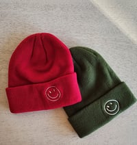 Deep red & olive green beanies