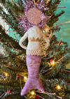 Mermaid Ornament Spun Cotton Victorian Art