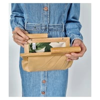 Image 1 of Tan Leather & Timber Clutch
