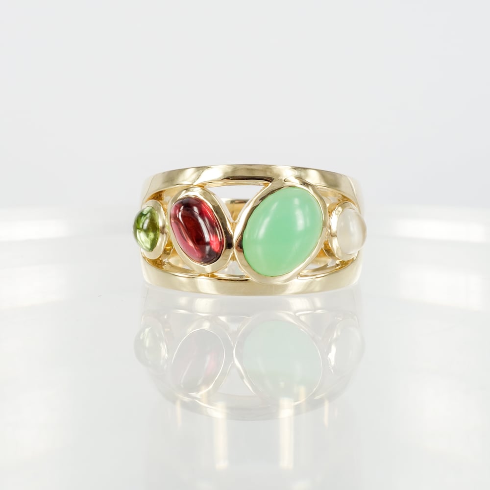 Image of 9ct yellow gold multi stone cocktail ring. 