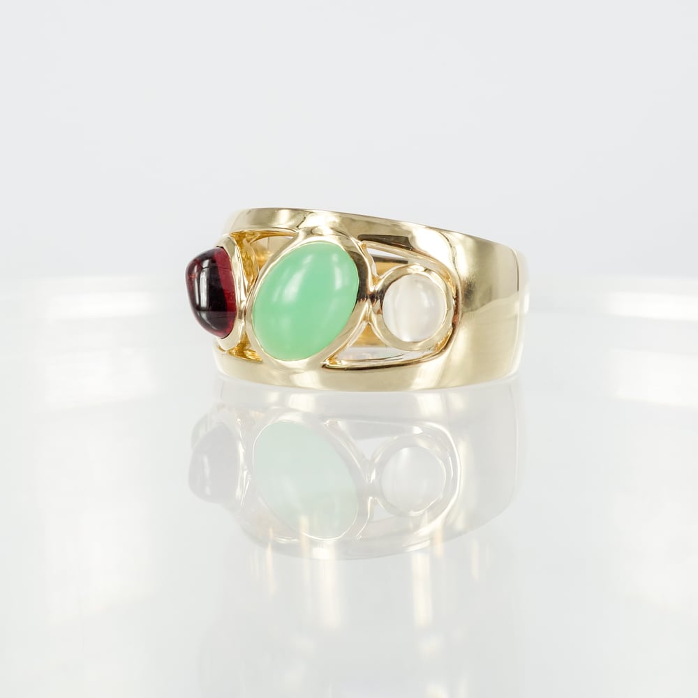 Image of 9ct yellow gold multi stone cocktail ring. 