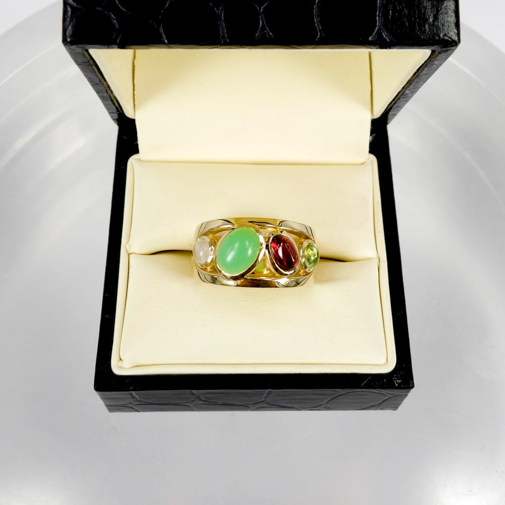 Image of 9ct yellow gold multi stone cocktail ring. 