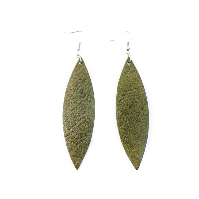Olive Green Leather Earrings
